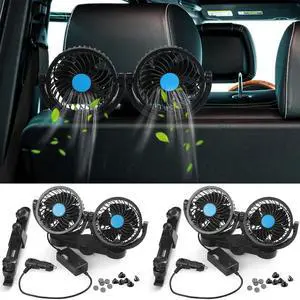 2 Pcs Dual Car Seat Fans for Portable USB Backseat Cooling 12v Headrest 360 Degree Rotatable Fan Powerful Electric Air Circulation for Vehicles SUV(Car Cigarette Lighter Style)
