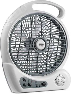 LUDGER 10" Rechargeable Fan with LED and FM Radio (EL-8210F), Portable, Long Battery life, 2 Speeds, USB Charge, AM/FM Radio, Rotatable Grill, Carrying Handle, Hunting, Camping