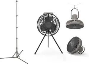 Claymore Portable Fan V600+ Warm Gray & Tripod Stand Light Khaki - Portable Fan with Airflow for Outdoors Use & Indoor USB-C Charging - Lightweight Aluminum Camera, Fan & Lighting Stand Ball Head