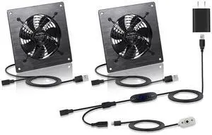 Silent 6" (120mm) Temperature-Controlled USB/DC Fan - 5V/12V Dual Voltage, 10-Speed Settings, Perfect for Server Racks, RVs & AV Cabinets