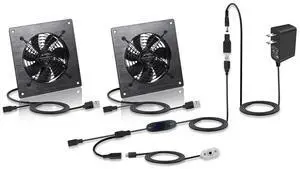 Temperature-Controlled 120mm (6") Silent USB/DC Fan - 5V/12V Dual Voltage, 10-Speed Settings, Fits AV Cabinets, Greenhouses, RVs & Server Racks