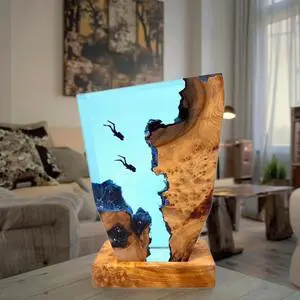 Artificial USB Operated Ocean Diver Resin Desk Lamp Led Epoxy Resin Night Light for Home Decoration (6 * 4 Inch)