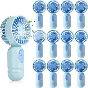 12 Pack Mini Portable Handheld Fan Bulk for Travel 3 Speeds, Rechargeable USB Battery Operated, Small Personal Eyelash Fans for Women Men Indoor Outdoor (Blue)