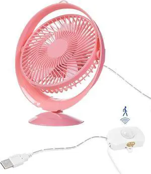 Kiven Small Personal USB Desk Fan with Motion Sensor,Portable Desktop Table Cooling Fan Powered by USB,Adjustable Tilt,Quiet Operation,for Pet House Home Office Car Outdoor Travel(Pink)