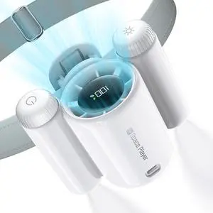 Portable Waist Fan with Lighting, 100 Speeds 13000RPM Clip on Fan for Shirt, 360° Angle Adjustment Tilt LED Display Rechargeable Personal Belt Fans for Travel and Camping-White