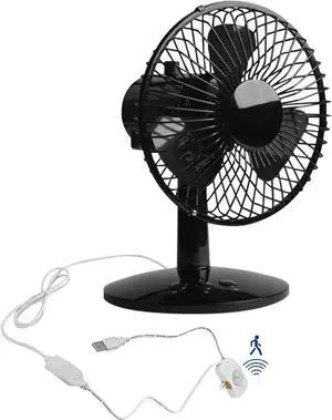 5V USB-Powered Fan Cooling Air Fan Rotatable Powerful Fan with Motion Sensor Automitically On/Off Two Speeds Fan for Office Computer Desk Dormitory Student Dormitory - Black