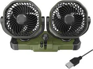 5V/12V/24V Dual-Head Car Fan - 2 Speed 360° Rotatable Vehicle Cooling Fan for Summer - USB Car Lighter Powered(5V-USB)