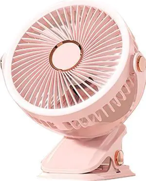 USB/Battery Powered Clip on Fan with Night Lamp Strong Clamp Small Fan 3 Speed Airflows Quiet Desk Fan for Office Home
