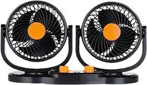 Car Fan Double Head USB Desk & Light Weight Vehicle Cooling Fan with Variable Speed & 360Rotation for Car Dashboard