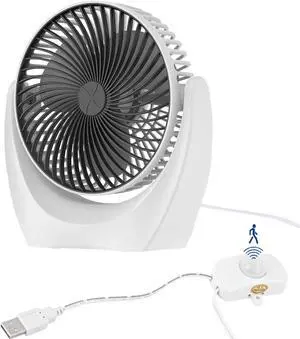 Kiven Small Personal USB Desk Fan with Motion Sensor,Portable Desktop Adjustable Head 360°Rotatable Cooling Fan Powered by USB,Strong Wind,Quiet Operation,for Home Office Car Outdoor Travel