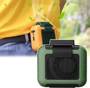 USB Portable Hanging Waist Fan, Outdoor Work Small Fan, with Recharge Battery Ultra Quiet Wearable, Waterproof Design, 3-Speed Adjustment,Green