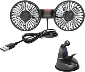 USB 5V Ventilation Fan Dual Head Car Suction Cup Fan 360 Degree Rotation Adjustable 3 Speeds