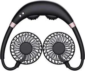 Neck Fan USB Rechargeable Portable Mini Wearable Neckband Fan Electric Dual Neck Flexible for Face,Aromatherapy for Gym,Travel,Office Low Noise Design (Color : Black)
