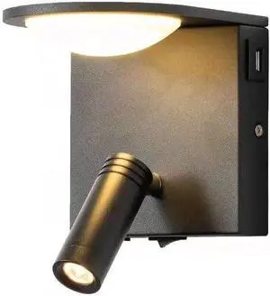 5W LED Indoor Modern 350°Rotatable with Switch and USB Interface Bedside Lamp 3W Up Down 90°Adjustable Wall Spot Reading Lamp Warm White 3000k,Black