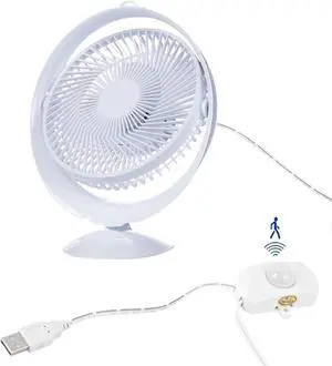 Kiven Small Personal USB Desk Fan - Portable Fans with IR Sensor, Quiet Operation and 360°Air Supply,Adjustable Angle Bedside Table Fan for Office,Bedroom,pets fan,Car Outdoor Travel(White)