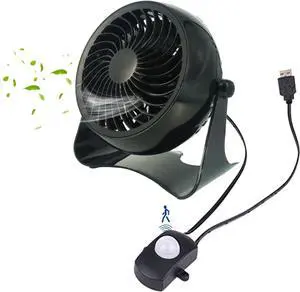 Kiven USB Desk Fan With Motion Sensor, 5.7INCH Mini Fan,360°Adjustable Desktop Table Cooling Fan in Single Button, Rotation Strong Wind, Quiet Personal Mini Fan for Home Desktop Office TravelBlack