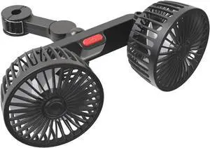 USB Car Seat Back Dual-Head Fan, 360° Rotation, 3-Speed Adjustable, Quiet Cooling Air Circulation Fan