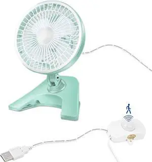 Kiven USB Fan Clip On Portable Fan with Motion Sensor 2 Speed and Adjustable Tilt Fan Mini Car Seat Fan Small USB Desk Personal Fan for Stroller Accessories/Crib/Home Office