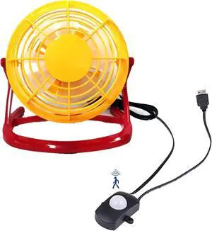 Kiven Small Personal USB Desk Fan With Motion Sensor,5.7 Inch Portable Desktop Table Cooling Fan Powered by USB,Adjustable 360°,Quiet Operation,for Pet House Home Office Car Outdoor Travel (Yellow)