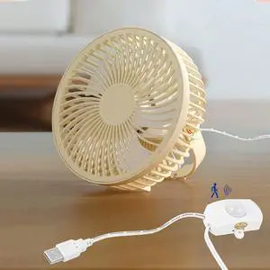 Kiven Small Personal USB Desk Fan - Portable Fans with IR Sensor 3 ways Mount, Quiet Operation and 360°Air Supply,Adjustable Angle Bedside Table Fan for Office,Bedroom,pets fan,Car Outdoor Travel(Y)