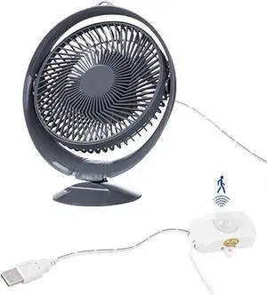 Kiven USB Desk Fan Small Table Fan with IR Sensor,Strong Airflow Quiet Operation Portable Fan Adjustable Tilt Mini Personal Fan for Home Office Bedroom TableCar and Desktop(Grey)