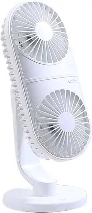USB Desk Fan Dual Fan with 3 Speeds, Portable Small Power Mini Fan USB Rechargeable Battery Operated Table Fan (Color : White) (White)