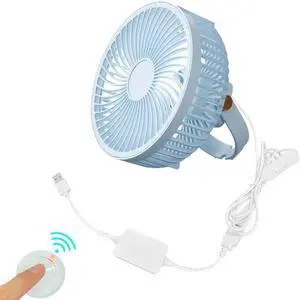 Kiven USB Desk Fan Portable Mini Fans with Remote Control 3 ways Mount, Quiet Operation and 360°Air Supply,Adjustable Angle Bedside Fan for Dormitory,Office,Bedroom,pets fan,Car Outdoor Travel(Blue)