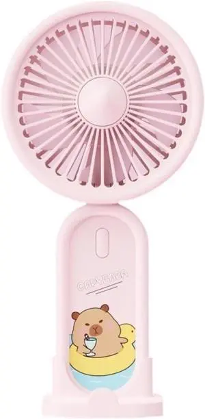 Three-Speed High Wind Desktop Portable Cute Pattern USB Charging Multi-Function Handheld Fan with Base Bracket Electric Fan(Pink)