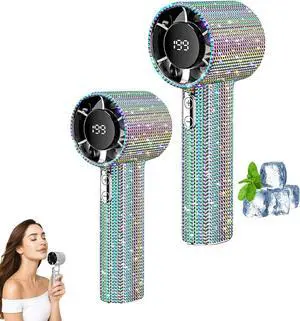 Diamond Handheld Portable Turbo Bling - Luxury Full Rhinestone USB Mini, 1800mAh Fast Charging LED Display High Speed Pocket Gift for Women (Multicolor - 2PCS)