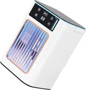 Small USB Air Conditioning Portable Desktop Cooling Fan with 3 Speed and 7 LED Light for Office Bedroom Dormitory
