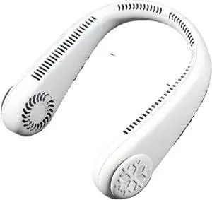 Hanging Neck Convenient Portable Small Fan Fit For Small Usb Rechargeable Leafless Super Wind Power Air Conditioning Fan Hangin(WHITE)