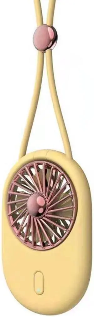 Portable Hanging Neck Fan Hand Held Mini Fan Rechargeable Wearable USB Fans with Adjustable Lanyard, 3 Switching Speed, for Outdoor Travel Camping Park,Green (Yellow)