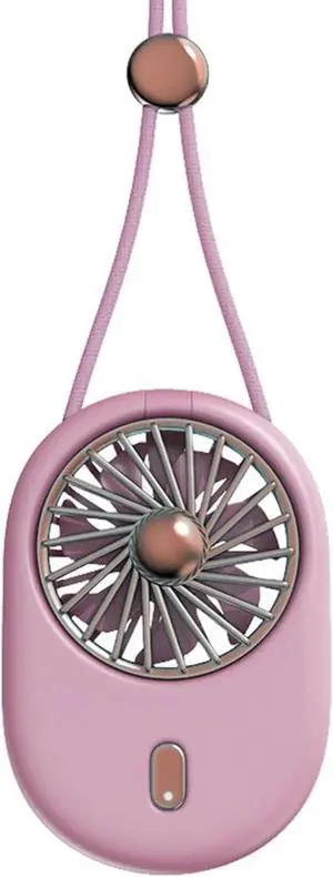 Portable Hanging Neck Fan Hand Held Mini Fan Rechargeable Wearable USB Fans with Adjustable Lanyard, 3 Switching Speed, for Outdoor Travel Camping Park,Green (Pink)