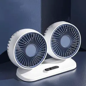 USB Portable Vehicle Fan with Dual Head 180 Degree Rotation Auto Cooling Fan 3 Speed Strong Wind Desk Fan,Car Cooling Fans with USB Plug for Home Outdoor Vehicle Desktop,White