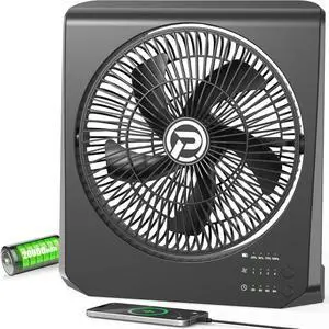 10Inch Portable Small Box Fan, 20000mAh Rechargeable Battery Operated, Max 55Hrs Cooling, 4 Speeds, 270° Pivoting, Cordless Square Table Fan with Timer for Window Bedroom Kitchen Office Power Outage