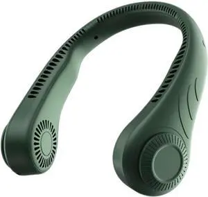 6 summer wind-cooled neck fan no leaf hanging neck fan leafless ventilator USB rechargeable neckband fan air cooler TypeFgreen