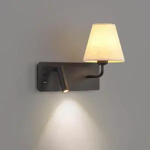 LED Rotatable Reading Lamp with USB Charging, E27 Wall Light Interior, Metal Aluminum Fabric Shade, 3000K White, Left (Black Left)