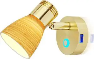 RV 12 Volt Reading Lights with USB Port, Frosted Glass with Wood Pattern polishing Finish Interior Lights, Aluminum with Gold Finish