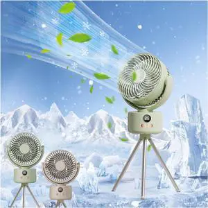 Generic Rechargeable USB Fan, Portable with Tripod, 3 Wind Speeds, LED Display, Multi-Angle Adjustment, High end version, green, UYS5-36J