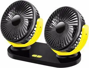Car Electric Fan Car USB Fan Cooling Car Fan Dual Head Car Fan 3 Speeds Adjustable Cooler Air Fan Car Accessories Fan Reduce Temperature(Black Yellow)