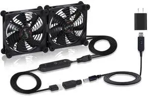 Dual Quiet 140mm Cooling Fan - USB 5V/DC 12V Dual Voltage, 10 Speed Adjustable, IPX5 Waterproof | Portable for PC, DVR, Router, TV Receiver, Tablet, Computer Cabinet, Greenhouse & Kennel Cooling