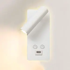 Wall Lights for Living Room Hotel Bedside Lamp Bedroom Adjustable Indoor Lamp 3000K Wall Mounted Bedside Lamp Reading with Rechargeable USB Port White