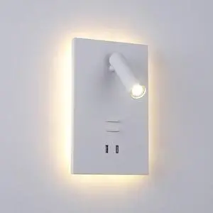Led Reading Wall Lamp USB Mobile Phone Charging Creative Study Bedroom Bedside Lamp with Switchable Rotating Wall Lamp Reading Light Backlight Wall Sconce Light,White Light