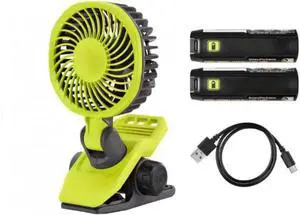 FVF51K-FVB03 Fits For RYOBI USB Lithium Clamp Fan Kit with 2.0 Ah USB Lithium Battery, Charging Cable, and Extra USB Lithium 3.0 Ah Battery