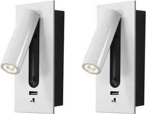 Modern LED Bedside Reading Lamp Wall Mounted with Switch & USB Port Fast Charging 5V 2.1A 3W Warm White 3000K 350° Adjustable Black Set of 2 Perfect for Bedroom & Living Room (White Set of 2)