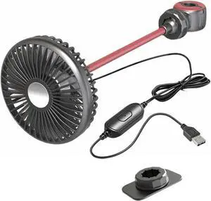 Dual-Head Car Fan with Flexible Hose and LED Light - Portable 3-Speed USB Fan, 360° Rotatable Cooling for Backseat, SUV, RV, Office, and Home(B)