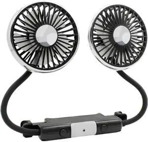 Dual-Head Car Fan with Flexible Hose and LED Light - Portable 3-Speed USB Fan, 360° Rotatable Cooling for Backseat, SUV, RV, Office, and Home(A)