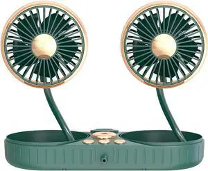 Portable USB Vehicle Fan with Dual Head Car Cooling Fans with USB Plug 360 Degree Rotation Auto Cooling Fan 3 Speed Strong Wind Desk Fan for Home Outdoor Vehicle Desktop,Green
