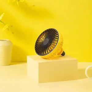 Small Car Fan, Auto Mini Fan with Light, USB Portable Personal Fan, Travel Camping Cooling Fan, USB Powered Lighted Fan,Air Conditioning Vent Auxiliary Fan, 3 Speed Adjustable,Yellow