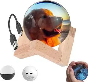 Memory Sphere Lamp, USB Rechargeable Led Glass Memory Sphere Gift, 3D Crystal Ball with Digital Display, Memorys Orb Video Crystal Ball, Memorys Orb Lamp (White)